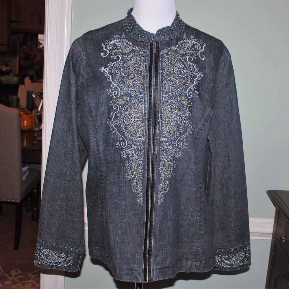 New Norm Thompson  Silver Decorated Jean Jacket